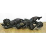 Large Wood Asian Carving of Lions Approx. 19" H x 63" L.