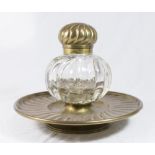 Continental Brass & Glass Inkwell Late 19th-early 20th century. Approx. 10 3/4"  diameter.