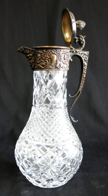 Crystal & Silvered Bronze Pitcher & Porcelain Ewer Ewer with pewter top. - Image 3 of 3