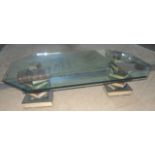 Unusual Large "Book" Coffee Table Octagonal glass top. Approx. 17" H x 60" L x 38"  D.