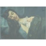 Watercolor of Sleeping Lady Framed. Signed lower left, Birney. Approx. 16" H x  22" W image, 23" H x
