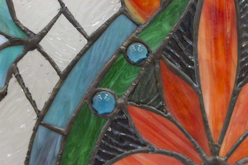 Stained Glass Window Wood framed. Approx. 33" H x 19" W, 36" H x 22" W  framed. - Image 2 of 3