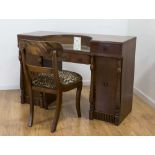 Mahogany Vanity with Swan Heads With matched chair and insert mirror. 1940s  regency style.