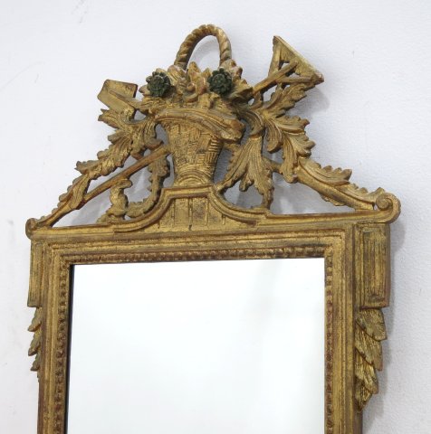 Italian Gilt Wood Mirror with Basket of Flowers Approx. 44" H x 23" W. - Image 2 of 3