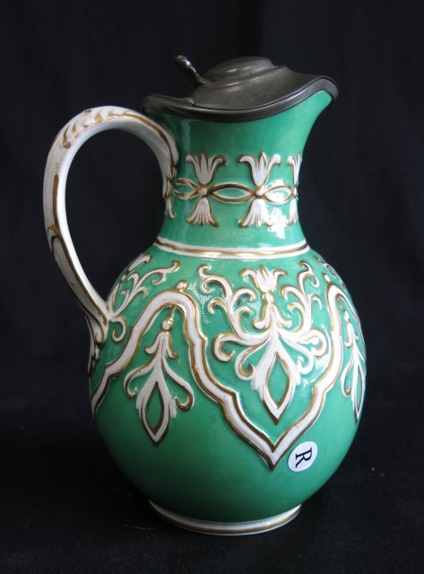 Crystal & Silvered Bronze Pitcher & Porcelain Ewer Ewer with pewter top. - Image 2 of 3