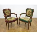 2 Italian Carved Walnut Needlepoint Chairs Approx. 34" H x 22" W.