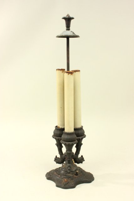 Reverse Painted Lamp with Candlestick Base Approx. 25" H x 18" D. As-is. Panel cracked. As-is. Panel - Image 3 of 6