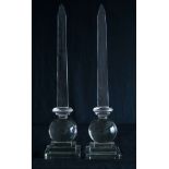 Pair Large Glass Obelisks Approx. 21 1/2" H x 5" W x 5" D.