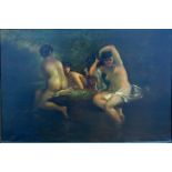 20th Cent. Gilt Frame Oil on Canvas of 3 Nymphs Signed lower left Richardson. Approx. 20" H x 30"  W