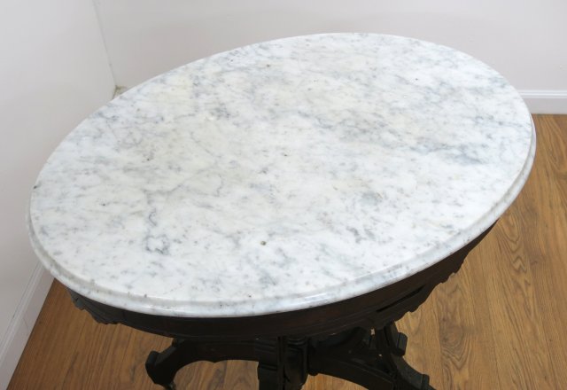 Oval Marble Top Victorian Table Approx. 29 1/2" H x 32" W x 24" D. - Image 2 of 4