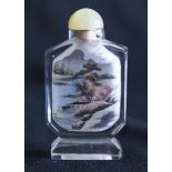 Chinese Glass Snuff Bottle Scenic. Approx. 3 3/4" H.