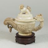 Carved Hardstone Chinese Covered Teapot on Base Teapot approx. 5" H x 6 1/4" W.