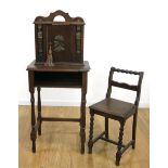Oval Marble Top Figural Telephone Table & Chair Ca. 1920s. Approx. 44" H x 20" W x 14" D. Back