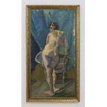 Chris Ford, Nude Oil on canvas. Signed lower left. Christine Ford,  NYC artist, 20th century.