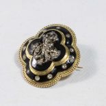 Gold Enamel & Diamond Brooch Approx. 8.1 dwt. Miner cut diamond.