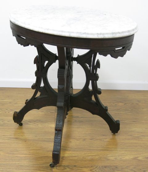 Oval Marble Top Victorian Table Approx. 29 1/2" H x 32" W x 24" D. - Image 3 of 4