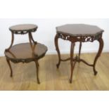 Two French Style Tables Round table approx. 30" H x 28" diameter. Inlaid  table approx. 33" H.