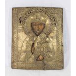 Icon of a Saint 19th century. Approx. 11 3/4" H x 10" W. From a  private collection. (4153) Crack in
