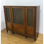 French Louis XVI Style Walnut 3-Door Cabinet With marble top. Circa 1900. Approx. 48" H x 53" W  x