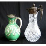 Crystal & Silvered Bronze Pitcher & Porcelain Ewer Ewer with pewter top.