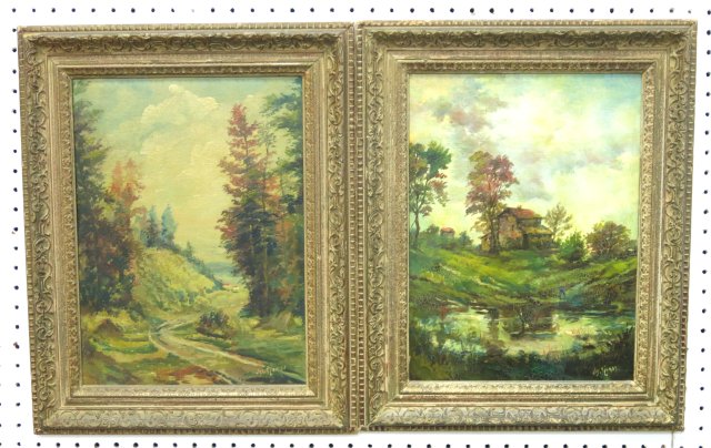 Joseph Sloman Pair Rural Landscapes Oil on board. Approx. 16" H x 12" W unframed, 20"  H x 16" W