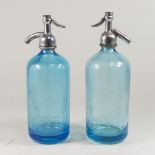 Two Blue Seltzer Bottles Stamped "Made in Czechoslovakia" on bottom.