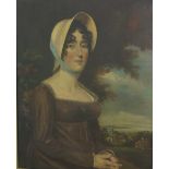 Portrait of Lady with Bonnet Approx. 30" H x 24" W unframed, 40" H x 34" W  framed. Relined and