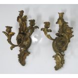 Pair Finely Cast Doré Bronze 3 Arm Sconces American, 19th c. Approx. 17 1/4" x 10 1/4".