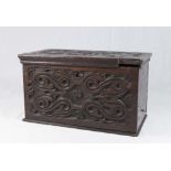 17th Century British Carved Oak Box With side drawer. Approx. 7 1/4" H x 12 1/4" W x 6  3/4" D.