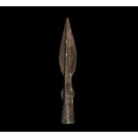 Bronze Age British Side-Looped and Socketted Spearhead 1500-900 BC. A small leaf-shaped blade with