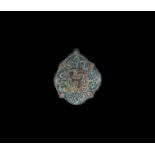 Medieval Gilt Bronze 'Lion Passant' Heraldic Horse Harness Pendant 14th-15th century AD. A flat-