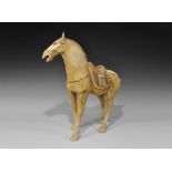 Chinese Large Ceramic Walking Horse Tang Dynasty, 618-906 AD. A finely modelled figurine of a