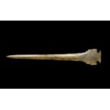 Bronze Age British Group IV Dirk 1400-1100 BC. A slender dirk of ogival profile with flat median rib