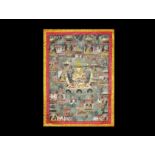 Chinese Tibetan Fabric Thanka 20th century AD. A rectangular painted panel of Tsong Kapa