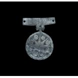 Medieval Large Silvered Horse Harness Pendant 14th-15th century AD. A flat-section discoid pendant