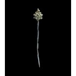 Saxon Silver Pin with Gold Filigree Head 8th-9th century AD. A tapering shank and large openwork