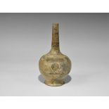 Islamic Seljuk Lead Vase with Inlaid Bronze Calligraphic Panels 12th century AD. A bulbous vase with