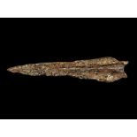 Germanic Iron Spearhead with Silver Inlay 1st-3rd century AD. A triangular lance-head, lozengiform