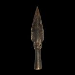 Bronze Age British Basal-Looped and Socketted Spearhead 1800-1500 BC. A substantial leaf-shaped