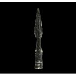 Bronze Age British Side-Looped and Socketted Spearhead 1500-900 BC. A small leaf-shaped blade with