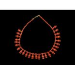 Egyptian Red Jasper Poppy Bead Necklace Middle Kingdom, 2133-1797 BC. A restrung necklace of