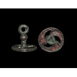 Iron Age Celtic Bronze Enamelled Horse Bridle Terminal 2nd-1st century BC. A cast bronze discoid