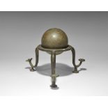 Islamic Bronze Fortune Telling Globe & Stand 19th century AD. A solid spherical Mercurial/