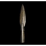 Bronze Age British Socketted Spearhead 1100-700 BC. A large leaf-shaped blade with edge bevels,