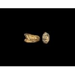 Egyptian Gold Frog Amulet Late Period, 664-332 BC. A delicate amuletic bead of a frog on an oval