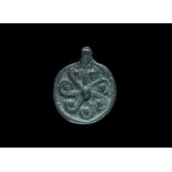 Viking Bronze Kolovrat Sun-Wheel Pendant 9th-12th century AD. A Slavic cast discoid pendant in