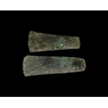 Bronze Age British Flat Axehead Pair 1900-1700 BC. A group of two, small flat axes of flared