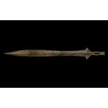 Bronze Age 'St Nazaire' Type Sword 1100-1000 BC. A slender leaf-shaped waisted blade with two sets