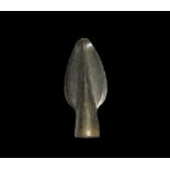 Bronze Age Short Socketted Spearhead 1100-700 BC. A broad leaf-shaped blade with cast bevel to the