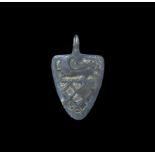 Medieval Bronze 'Spigurnell Family' Heraldic Horse Harness Pendant 14th century AD. A cast flat-